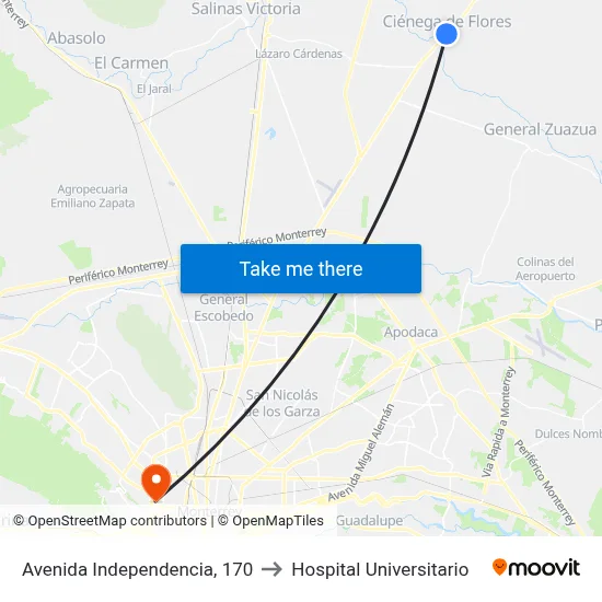 Avenida Independencia, 170 to Hospital Universitario map