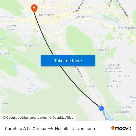 Carretera A La Cortina to Hospital Universitario map