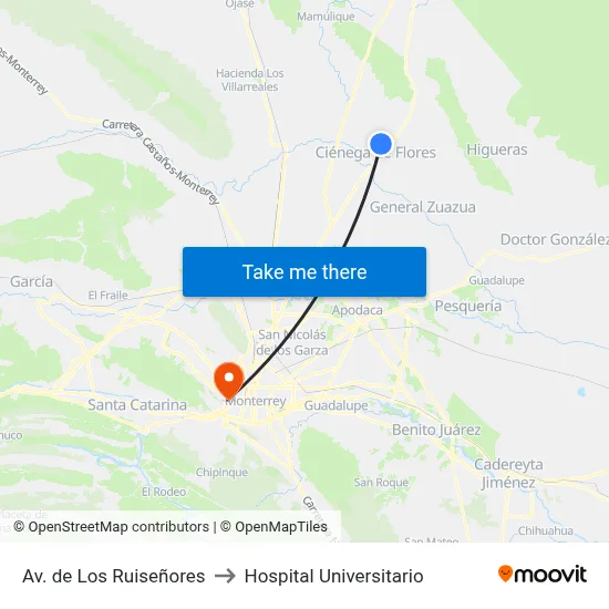 Av. de Los Ruiseñores to Hospital Universitario map