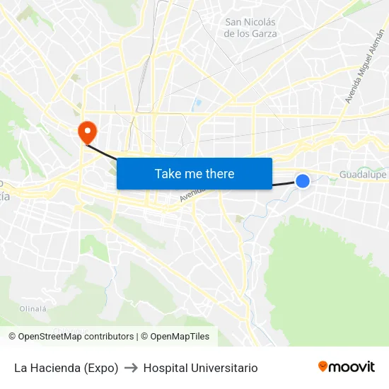 La Hacienda (Expo) to Hospital Universitario map