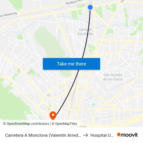 Carretera A Monclova (Valentín Arredondo - Libramiento Noroeste) to Hospital Universitario map