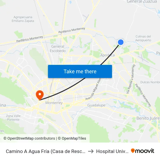 Camino A Agua Fría (Casa de Rescate de Cristo Vive) to Hospital Universitario map