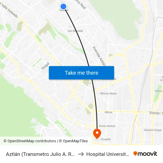 Aztlán (Transmetro Julio A. Roca) to Hospital Universitario map