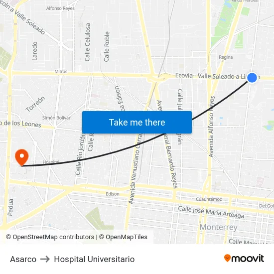 Asarco to Hospital Universitario map
