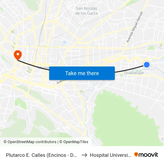 Plutarco E. Calles (Encinos - Durazno) to Hospital Universitario map