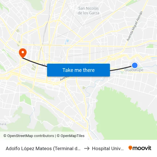 Adolfo López Mateos (Terminal de Grupo Trees) to Hospital Universitario map