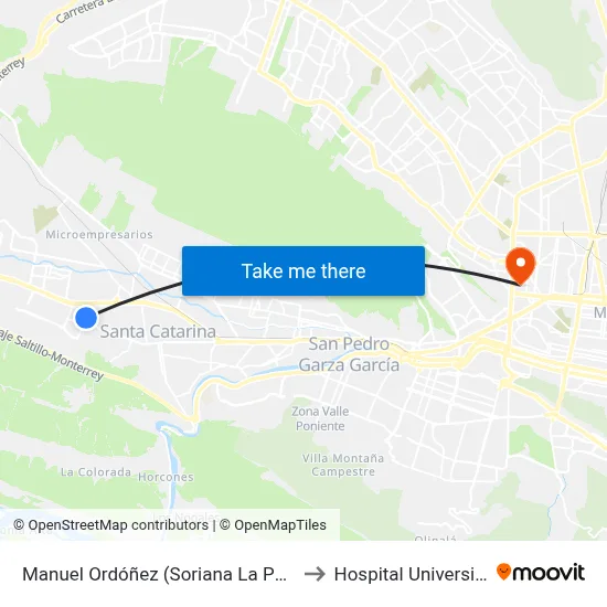 Manuel Ordóñez (Soriana La Puerta 1) to Hospital Universitario map
