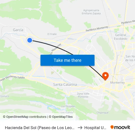 Hacienda Del Sol (Paseo de Los Leones - Hacienda Del Cerezo) to Hospital Universitario map