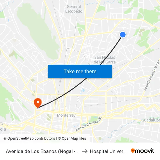 Avenida de Los Ébanos (Nogal - Fresnos) to Hospital Universitario map