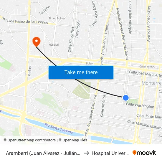 Aramberri (Juan Álvarez - Julián Villagrán) to Hospital Universitario map