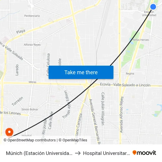 Múnich (Estación Universidad) to Hospital Universitario map