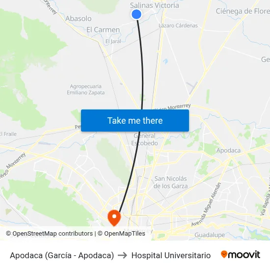 Apodaca (García - Apodaca) to Hospital Universitario map