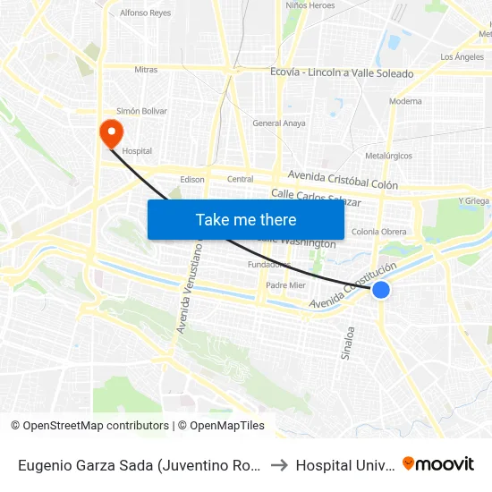 Eugenio Garza Sada (Juventino Rosas - Chapultepec) to Hospital Universitario map