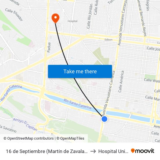 16 de Septiembre (Martín de Zavala - Venustiano Carranza) to Hospital Universitario map