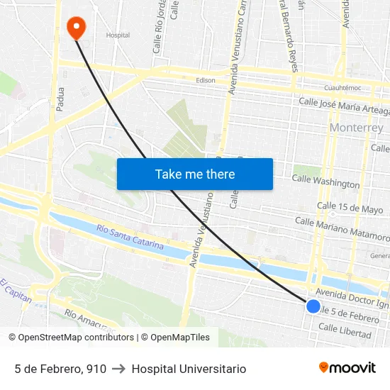 5 de Febrero, 910 to Hospital Universitario map