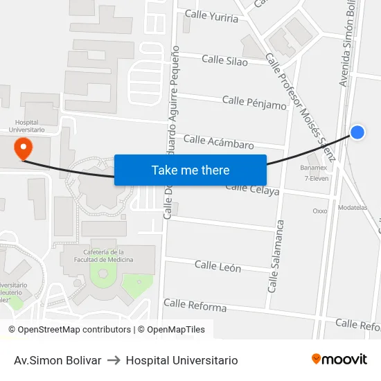 Av.Simon Bolivar to Hospital Universitario map