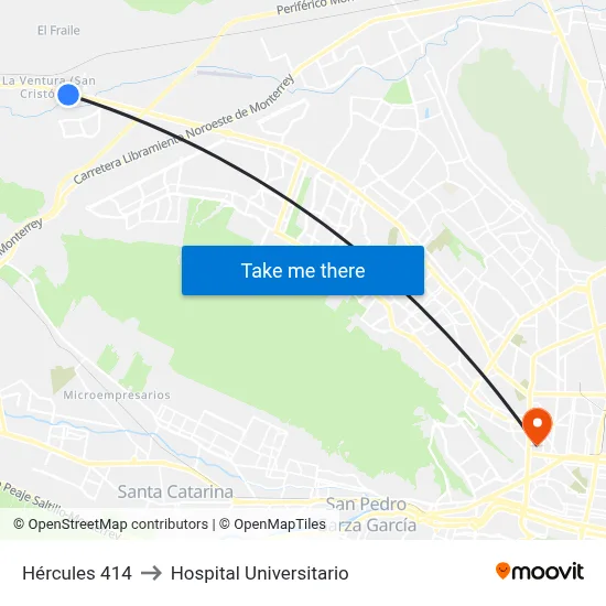 Hércules 414 to Hospital Universitario map