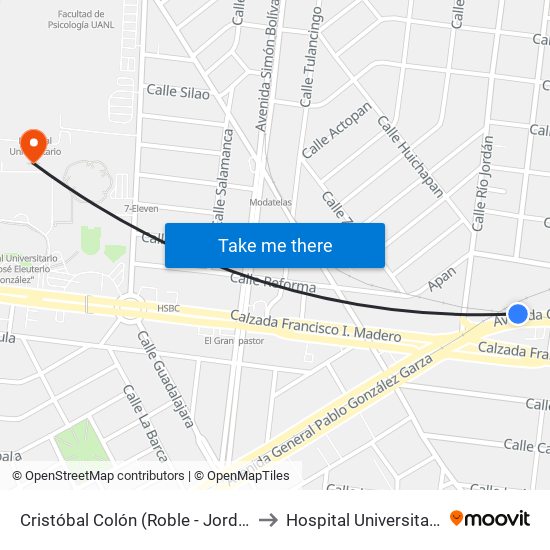 Cristóbal Colón (Roble - Jordán) to Hospital Universitario map