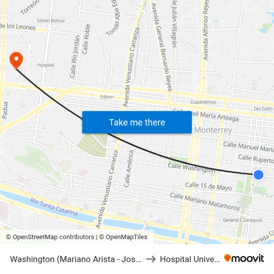 Washington (Mariano Arista - José María Coss) to Hospital Universitario map