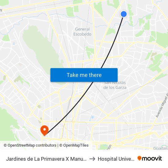 Jardines de La Primavera X Manuel M. Dieguéz to Hospital Universitario map