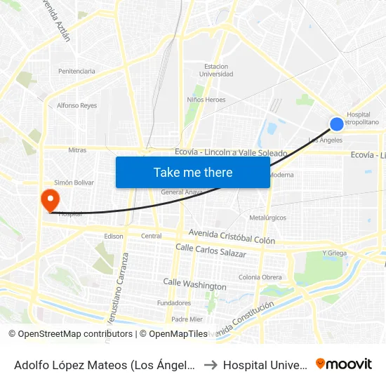 Adolfo López Mateos (Los Ángeles - Nogalar) to Hospital Universitario map