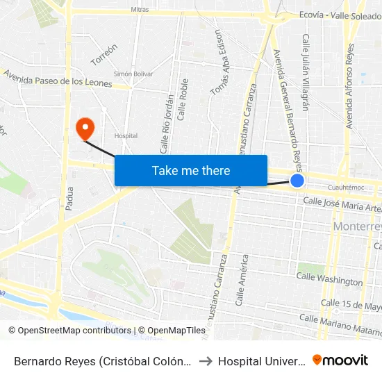 Bernardo Reyes (Cristóbal Colón - Reforma) to Hospital Universitario map