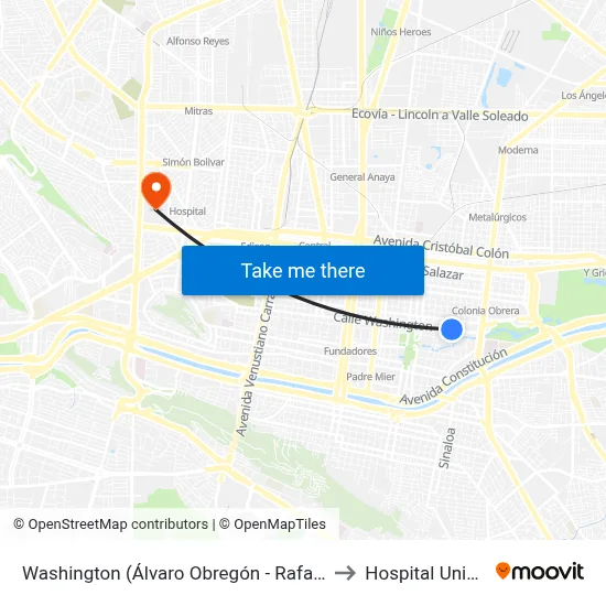 Washington (Álvaro Obregón - Rafael Platón Sánchez) to Hospital Universitario map