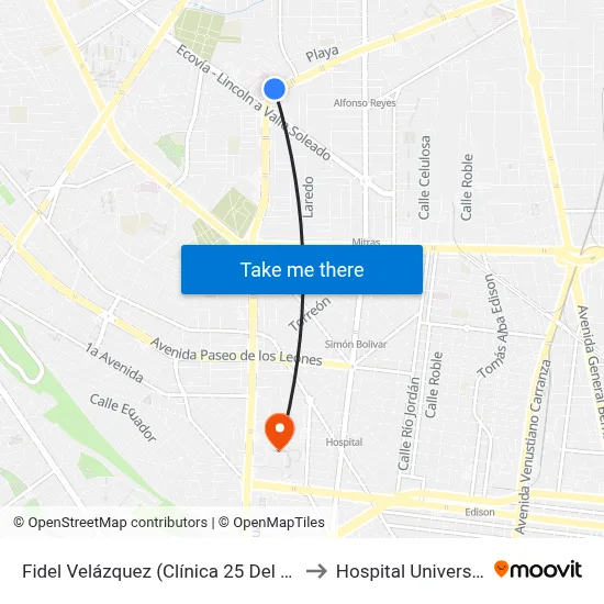 Fidel Velázquez (Clínica 25 Del I.M.S.S.) to Hospital Universitario map