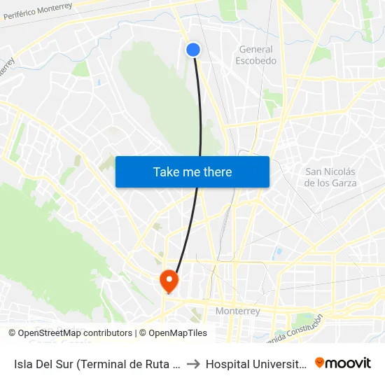 Isla Del Sur (Terminal de Ruta 209) to Hospital Universitario map