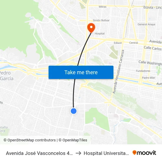 Avenida José Vasconcelos 402 to Hospital Universitario map