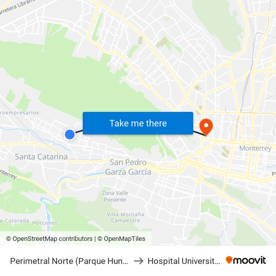 Perimetral Norte (Parque Hundido) to Hospital Universitario map