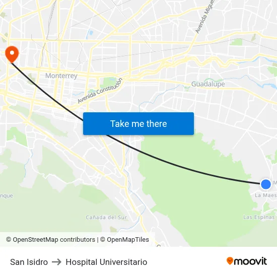 San Isidro to Hospital Universitario map