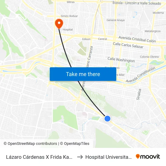 Lázaro Cárdenas X Frida Kahlo to Hospital Universitario map