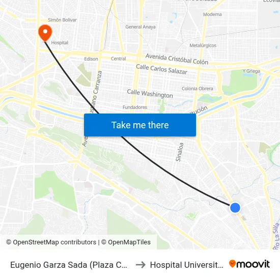 Eugenio Garza Sada (Plaza Contry) to Hospital Universitario map