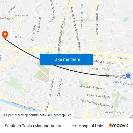 Santiago Tapia (Mariano Arista - Manuel Doblado) to Hospital Universitario map