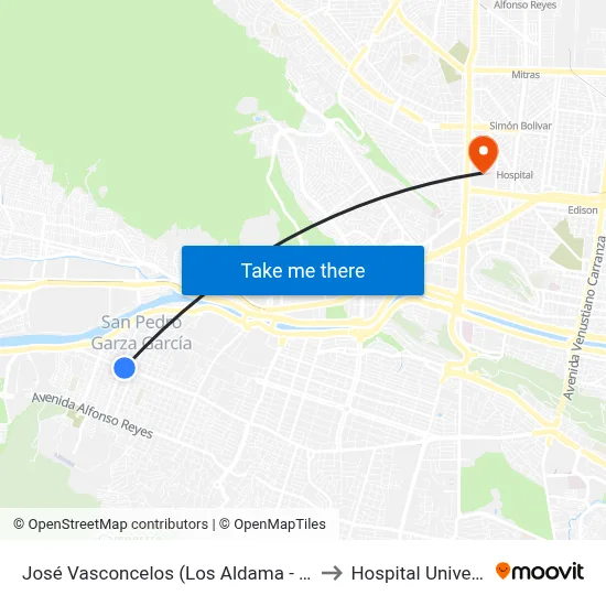 José Vasconcelos (Los Aldama - Corregidora) to Hospital Universitario map