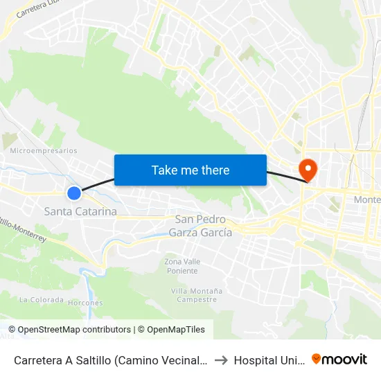 Carretera A Saltillo (Camino Vecinal - José María Morelos) to Hospital Universitario map