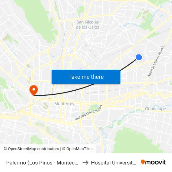 Palermo (Los Pinos - Montecarlo) to Hospital Universitario map