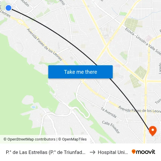 P.° de Las Estrellas (P.° de Triunfadores - Virgil Grissom) to Hospital Universitario map