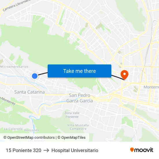 15 Poniente 320 to Hospital Universitario map
