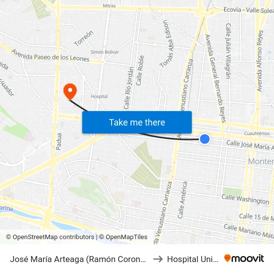 José María Arteaga (Ramón Corona - Ignacio L. Vallarta) to Hospital Universitario map