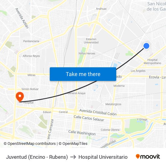 Juventud (Encino - Rubens) to Hospital Universitario map