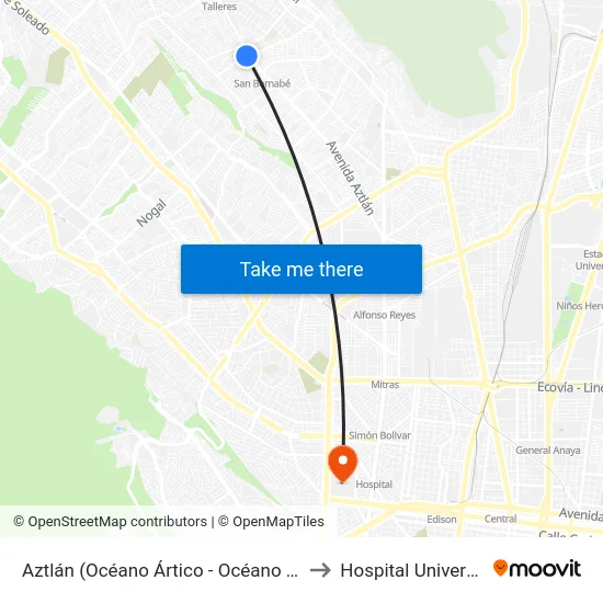 Aztlán (Océano Ártico - Océano Atlántico) to Hospital Universitario map