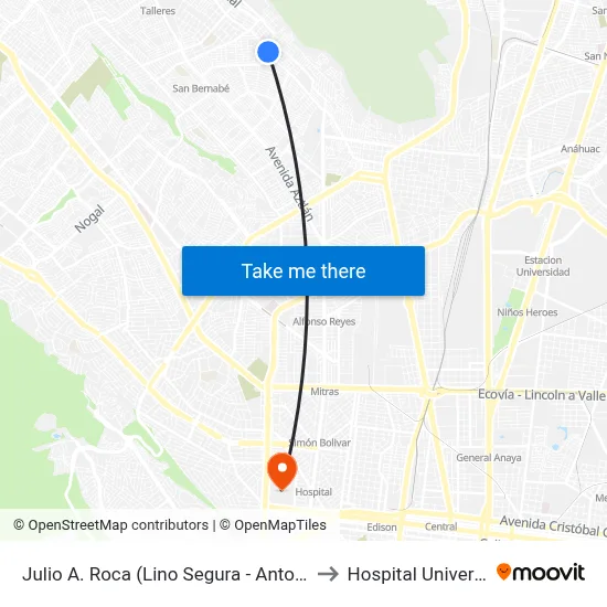 Julio A. Roca (Lino Segura - Antonio Garate) to Hospital Universitario map
