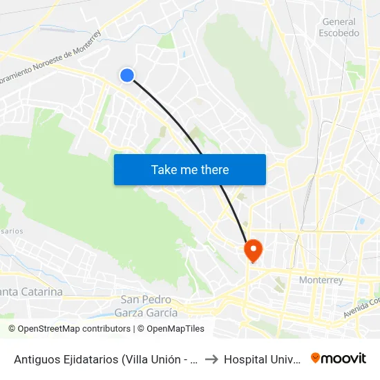 Antiguos Ejidatarios (Villa Unión - No Reelección) to Hospital Universitario map