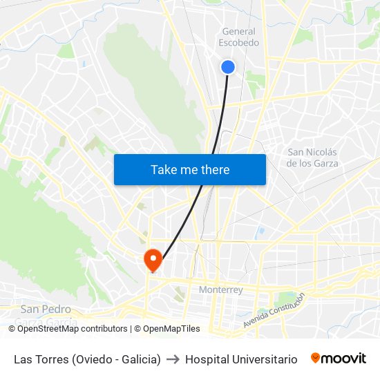 Las Torres (Oviedo - Galicia) to Hospital Universitario map
