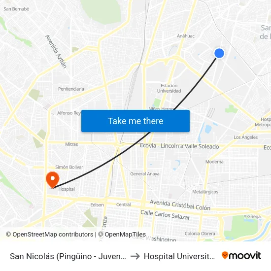 San Nicolás (Pingüino - Juventud) to Hospital Universitario map