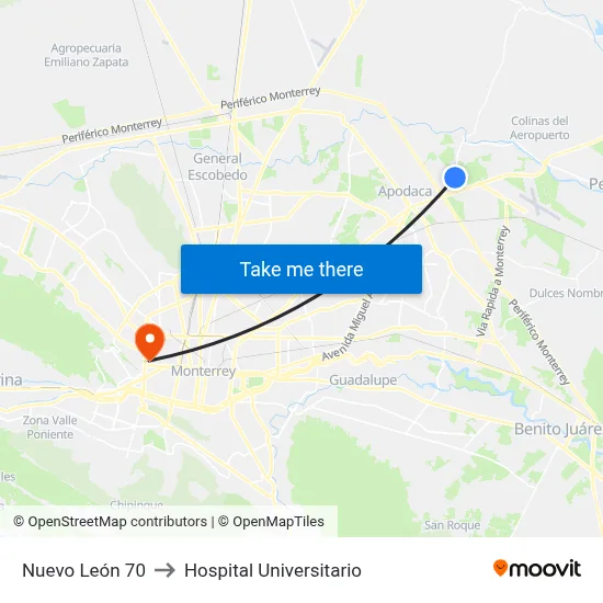 Nuevo León 70 to Hospital Universitario map