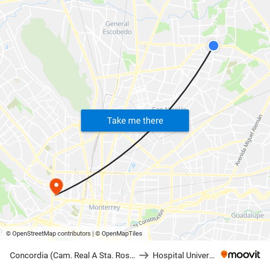 Concordia (Cam. Real A Sta. Rosa - Ahilite) to Hospital Universitario map