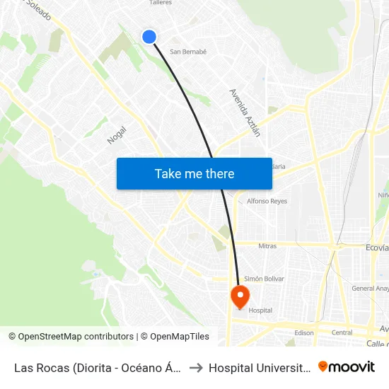 Las Rocas (Diorita - Océano Ártico) to Hospital Universitario map